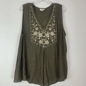 Perch by‎ Blue Pepper Shirt 3X Sleeveless Boho Crinkle Tank Top Forest Fairy